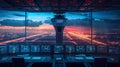 Diverse Air Traffic Control Working, Airport Towers, Navigation Screens, Airplane Departure Arrival Data, Flight Radar Controllers Royalty Free Stock Photo