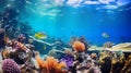 Vibrant underwater scene in a coral reef with diverse marine life Royalty Free Stock Photo