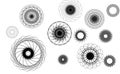 Diverse array of spirograph drawings on a white background