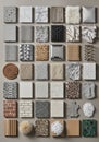 A diverse array of textured samples arranged in a grid showcases various materials and surfaces. Royalty Free Stock Photo