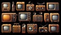 Collection of vintage television sets and radios, transparent background, ai-generated Royalty Free Stock Photo