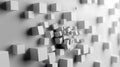 3D white cubes dynamically arranged on a smooth surface create a captivating abstract design in a contemporary space Royalty Free Stock Photo