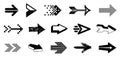 Diverse arrow cursors vector set, different shapes styles and concepts arrows single color monochrome graphic design elements for