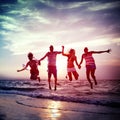 Diverse Beach Summer Friends Fun Jump Shot Concept Royalty Free Stock Photo