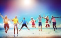 Diverse Beach Summer Friends Fun Jump Shot Concept Royalty Free Stock Photo