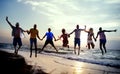 Diverse Beach Summer Friends Fun Jump Shot Concept Royalty Free Stock Photo