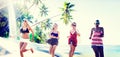 Diverse Beach Summer Friends Fun Jump Shot Concept Royalty Free Stock Photo