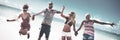 Diverse Beach Summer Friends Fun Jump Shot Concept Royalty Free Stock Photo