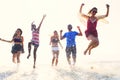 Diverse Beach Summer Friends Fun Running Concept