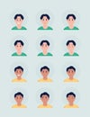 Diverse boys facial expressions semi flat color vector character avatar set