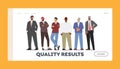 Diverse Business Men Stand in Row Landing Page Template. Confident Male Character Caucasian, African, Indian or Pakistan