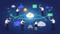 Diverse business people collaborating in a digital cloud network with data flow cloud computing Royalty Free Stock Photo