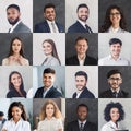 Diverse Business People Portraits In A Row, Gray Backgrounds, Collage Royalty Free Stock Photo