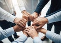 Diverse business team hands stacked showing unity and collaboration Royalty Free Stock Photo