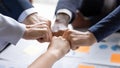 Diverse business team making group fist bump Royalty Free Stock Photo