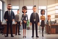 Diverse Business Team in Office Cartoon Style Ready for Work, Concept of Startup or Enterprise Team Ready for Work, Generative AI