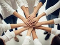 Diverse business team showing unity and collaboration, hands stacked Royalty Free Stock Photo