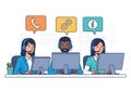 Diverse call center team providing excellent customer service with modern technology and support icons Royalty Free Stock Photo