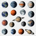 Diverse celestial bodies including planets, moons, and dwarf planets from our solar system Royalty Free Stock Photo