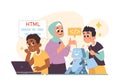 Diverse children programming. Computer science, AI, game technologies Royalty Free Stock Photo