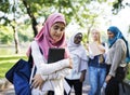 Diverse children studying outdoor