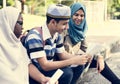 Diverse children studying outdoor together Royalty Free Stock Photo