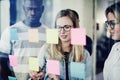 Diverse colleagues brainstorming with sticky notes on an office Royalty Free Stock Photo