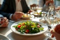 Diverse colleagues dinner meeting lunch in office restaurant businessmen group cafeteria cafe discussion business fine Royalty Free Stock Photo