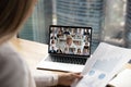 Diverse colleagues have online video zoom call on laptop Royalty Free Stock Photo