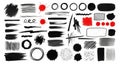 Abstract ink splatter brush strokes and circles collection graphic elements white background Royalty Free Stock Photo