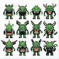 Pixel Art Goblin and Orc Monster Character Set Royalty Free Stock Photo