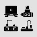 A diverse collection of black glyph icons representing technology and home fixtures on a grey background Royalty Free Stock Photo