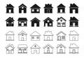A diverse collection of black and white house icons featuring different architectural styles and variations Royalty Free Stock Photo
