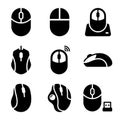 Diverse collection of computer mouse icons in a solid black glyph style Royalty Free Stock Photo