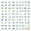 A big collection of arrow vector icons. Style Flat minimalist design with varying shapes (curved, straight, dashed) Royalty Free Stock Photo