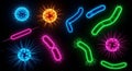 Diverse Collection of Glowing Microscopic Organisms on a Dark Background bacteria virus Royalty Free Stock Photo