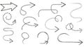 Diverse Hand-Drawn Dotted and Sketchy Arrows Set Royalty Free Stock Photo