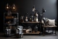 diverse collection of industrial furniture and accessories on a neutral background, for photo shoot