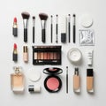 A diverse collection of makeup and beauty essentials arranged neatly on a flat surface Royalty Free Stock Photo