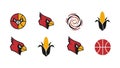 Versatile Mascot and Icon Set: Cardinal, Corn, Basketball, and Abstract Designs Royalty Free Stock Photo
