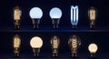 Diverse collection of modern and vintage light bulbs showcasing different lighting technologies and styles Royalty Free Stock Photo