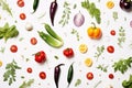 A diverse collection of various types of vegetables displayed on a clean white surface, Fresh vegetables background, white Royalty Free Stock Photo
