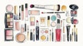 Watercolor Makeup Products Collection Cosmetics, Brushes, Lipstick, Foundation, and Eyeshadow Royalty Free Stock Photo