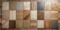 A diverse collection of wood and tile samples showcasing a variety of textures, patterns, and colors for interior design projects Royalty Free Stock Photo