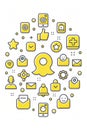 Circular Arrangement of Snapchat and Social Media Icons on White Background ghost logo Royalty Free Stock Photo