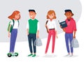 Diverse college or university students with backpacks and books