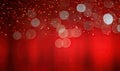 Diverse confetti and blurred light circles dance on a vibrant red background