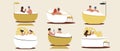 Diverse couples take a bath together, Flat vector stock illustration with Set of variable couples, LGBTQ or different ethnic group