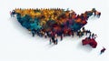 Diverse crowd forming a symbolic heart shape on a beach. Generative ai