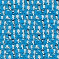 Diverse crowd of people in doodle style seamless pattern illustration